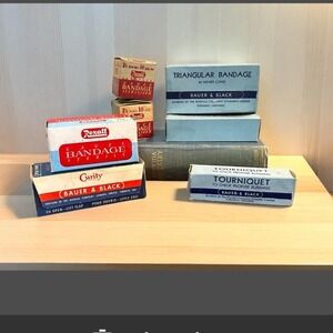 WWII Bauer Black Rexall Curity NOS Bandage Lot 1940s Apothecary Display Novelty